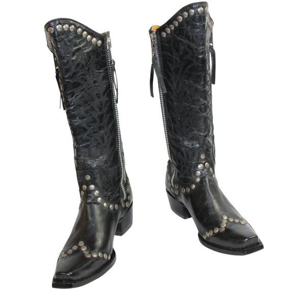 Old Gringo Rockrazz Studded Western Boots Black Leather Side Zip Snip Toe Boot - Picture 4 of 14